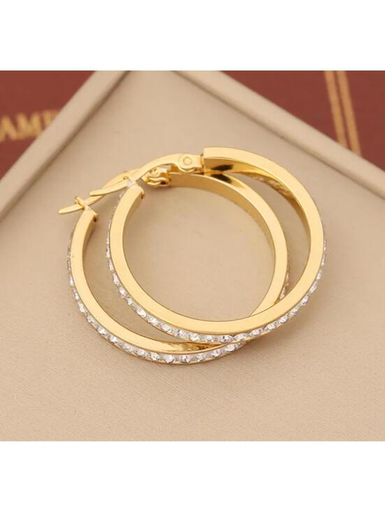 Jewelry - Large bling round hoop Earrings - Gold - CZs - 2"